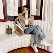 卡其色真皮风衣外套经典 茉萱进口绵羊皮皮衣大牌时尚 2025新款 拼色