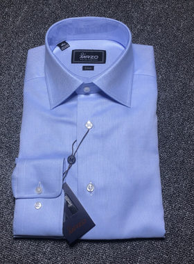 MRZO全棉进口面料欧美男装商务正装抗皱长袖衬衫商务款蓝色34