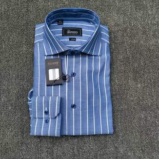 欧美男士 衬衣厚款 商务温莎领修身 正装 长袖 MRZO全棉易打理条纹衬衫