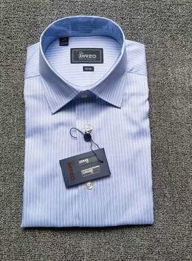 MRZO全棉条纹短袖衬衫欧美S版男士商务休闲微打理修身衬衣A16