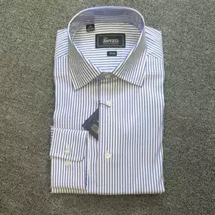 版 MRZO男士 商务休闲条纹欧美修身 衬衫 型大八领上班应酬衬衣 长袖