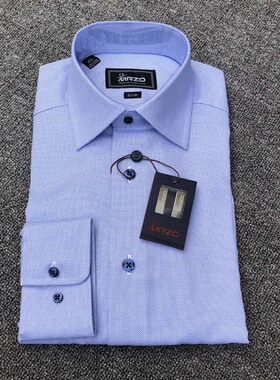 MRZO全棉进口面料欧美男装商务正装长袖衬衫蓝色修身薄款春D21