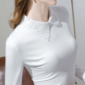 女内搭修身 打底衫 显瘦洋气上衣 镂空蕾丝花边翻领长袖 2025春秋新品