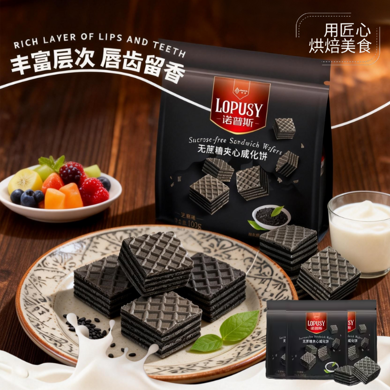 丹夫诺普斯威化无蔗糖四层奶香夹心威化饼干健康零食休闲到手3包