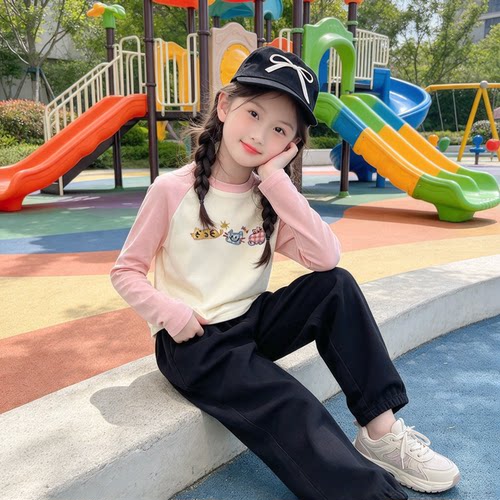 多巴胺撞色卡通纯棉女童长袖T恤