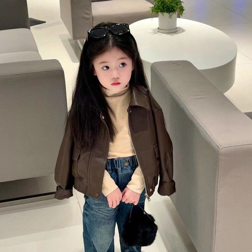 2025新款儿童皮衣外套春秋季短款皮夹克复古机车男女童pu上衣韩版