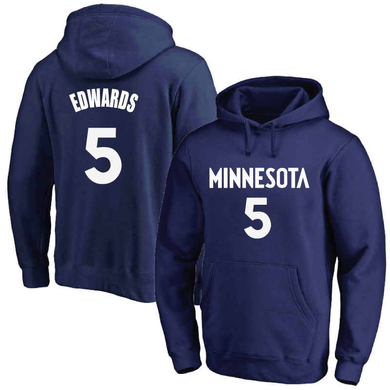 森林狼5号爱德华兹球衣训练服加厚保暖套头卫衣篮球运动帽衫