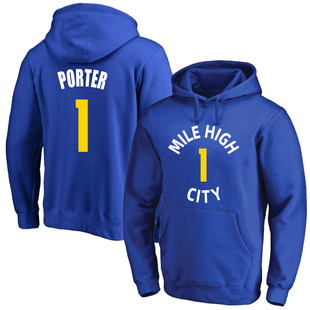 丹佛掘金1号小波特球衣训练服加厚套头连帽卫衣篮球运动帽衫上衣