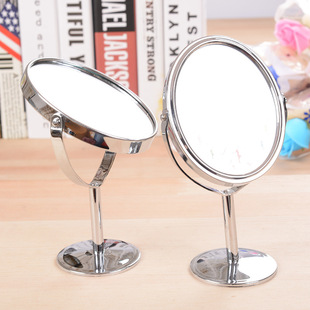 金属椭圆台式双面镜360°旋转反面2倍放大镜子椭圆镜桌面立式镜子