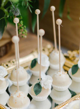 小清新甜品圆球木质棒棒糖棍 甜品台蛋糕装饰15CM 白色棒棒糖底托