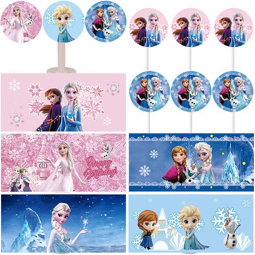 冰雪奇缘艾莎公主宝宝女孩生日派对甜品台蛋糕装饰插牌推推乐贴纸