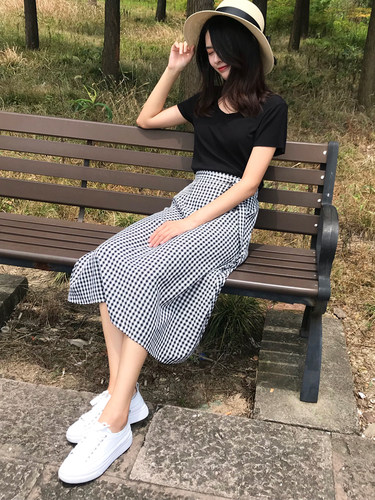 小众格子系带很仙法国文艺a字裙
