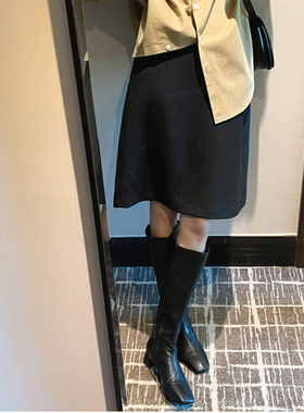 毛呢高腰显瘦A字裙2025冬季新款遮跨半身裙黑色短裙气质显瘦中裙