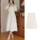 高腰半身裙女过膝伞裙 a字裙法式 2026春季 杏色复合丝垂感中长款
