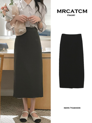 中长款直筒裙后开叉西装裙半身裙