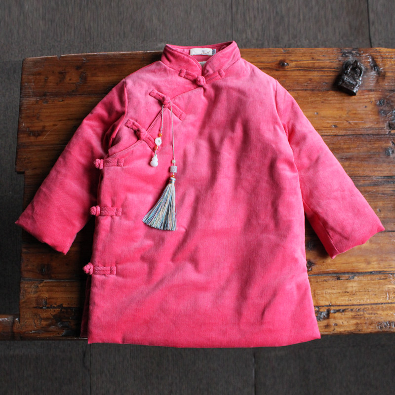 玉想童装 中式女童宝宝拜年服粉色灯芯绒传统立领盘扣加厚长棉袄,童装/婴儿装/亲子装,唐装,淘宝优惠券,粉丝福利购,淘宝优惠卷