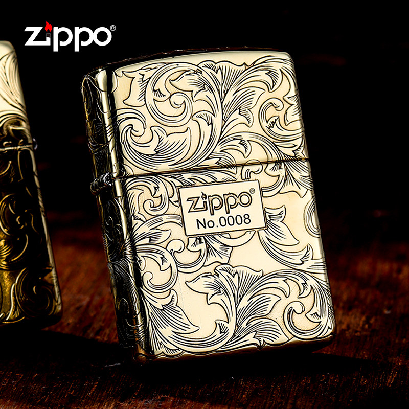 打火机zippo正版唐草限量版送男友油防风火机盔甲机芝宝官网正品
