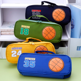 青壹坊三分奇迹布艺文具盒小学生篮球笔袋男孩款大容量盒型文具袋