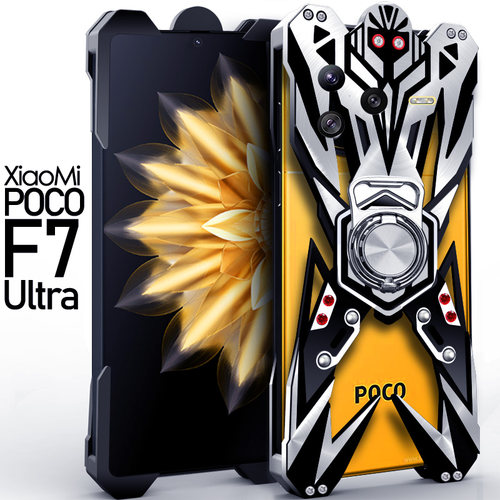 适用于小米POCOF7Pro金属手机壳防摔POCOF7Ultra铝合金保护套磁吸支架指环POCOF6Pro硬外壳机械加厚镂空潮男
