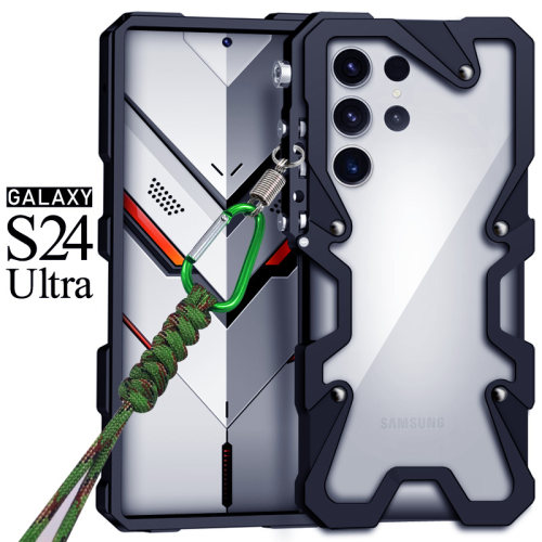 适用于三星S24Ultra金属边框式手机壳S23Ultra铝合金保护套S25Ultra机械复古Note20Ultra防摔硬外壳挂绳s22ul