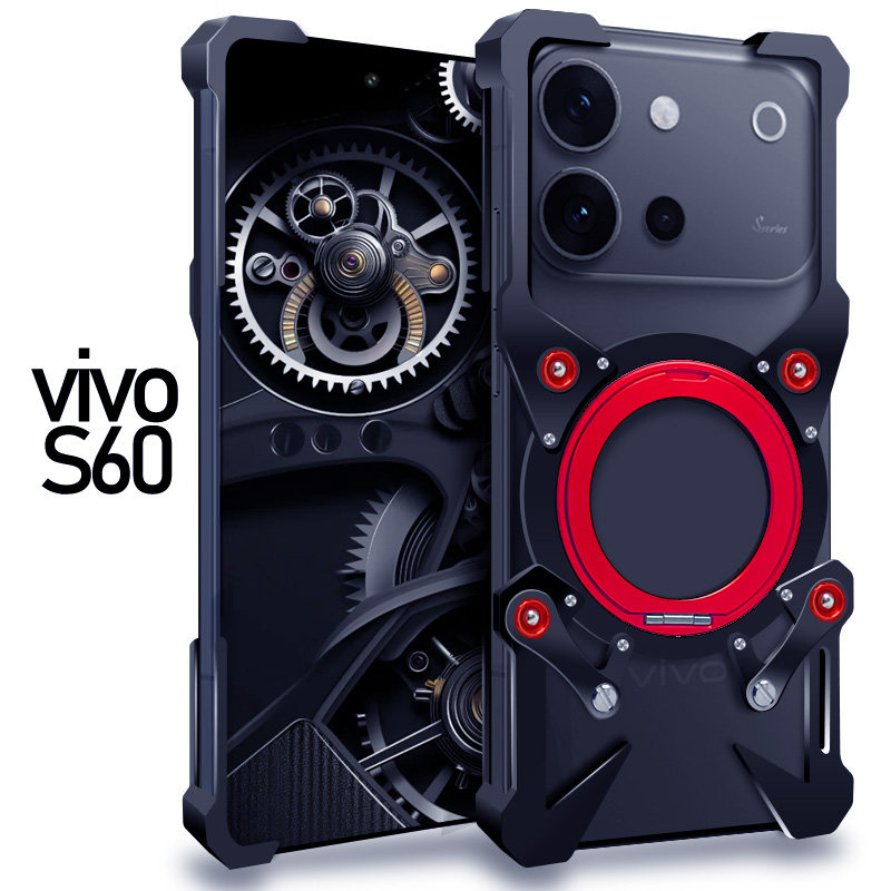适用于vivoS60元气版金属手机壳防摔旋转磁吸支架新款铝合金保护套机械臂复古挂绳镂空透气散热硬外壳厚简约图片