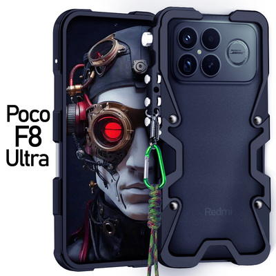 适用于小米POCOF8Ultra新款金属边框式手机壳防POCOF8Pro摔铝合金保护套机械臂复古挂绳散热硬外壳简约包边厚