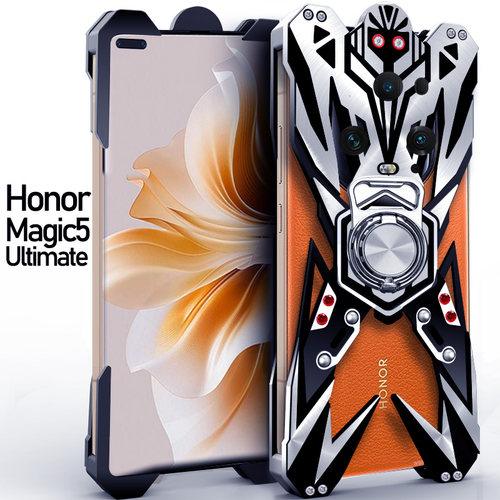 适用于荣耀Magic5Pro金属手机壳防摔Magic5至臻版铝合金保护套磁吸支架指环机械硬外壳机械镂空加厚潮男帅