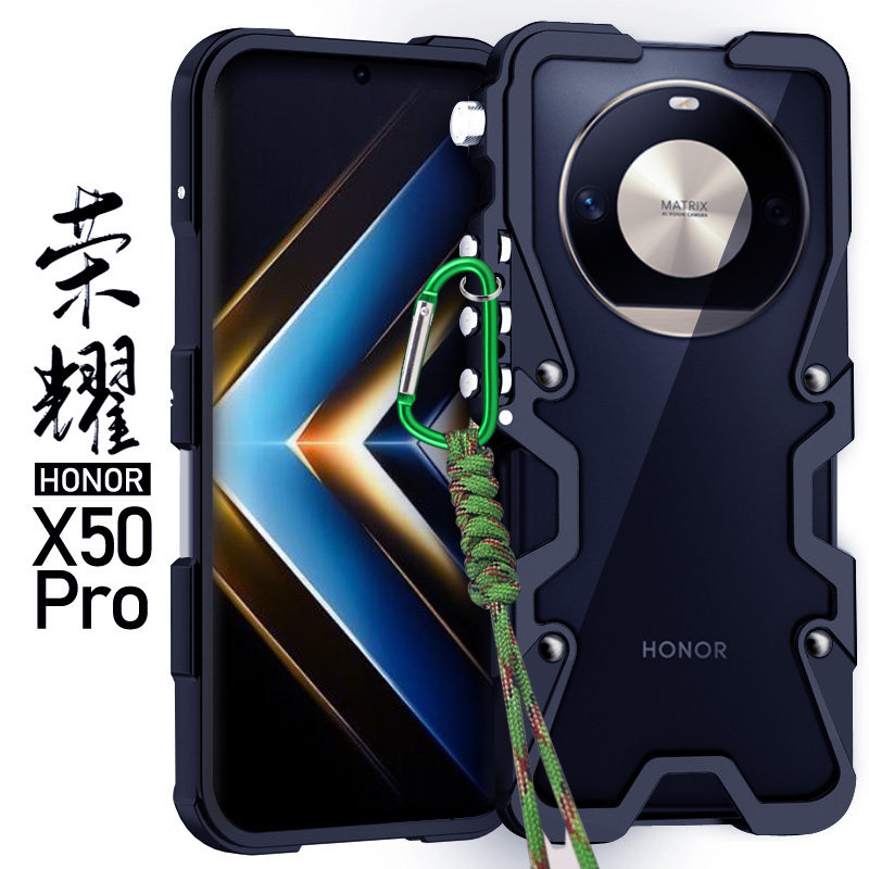 适用于荣耀X50Pro金属边框式手机壳X50i铝合金保护套X40GT硬外壳个性机械X30挂绳复古加厚潮男轻奢手绳防摔女图片