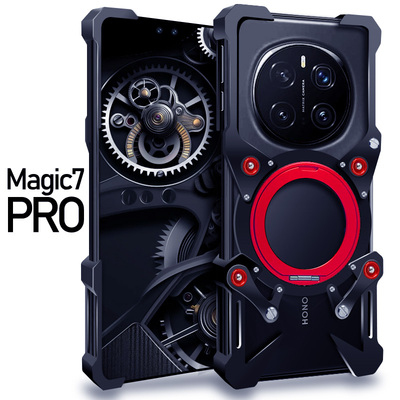 适用于荣耀Magic7Pro金属手机壳防摔Magic7RSR保时捷铝合金保护套磁吸支架旋转镂空透气散热挂绳硬外壳潮男厚