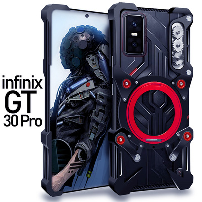 适用于infinix传音GT30Pro金属手机壳防摔铝合金保护套机械个性透气散热隐形磁吸支架旋转挂绳齿轮新款潮男硬