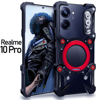 适用于Realme真我13金属手机壳12+铝合金保护套14X齿轮旋转支架10Pro硬外壳齿轮防摔加厚新款散热透气潮男帅