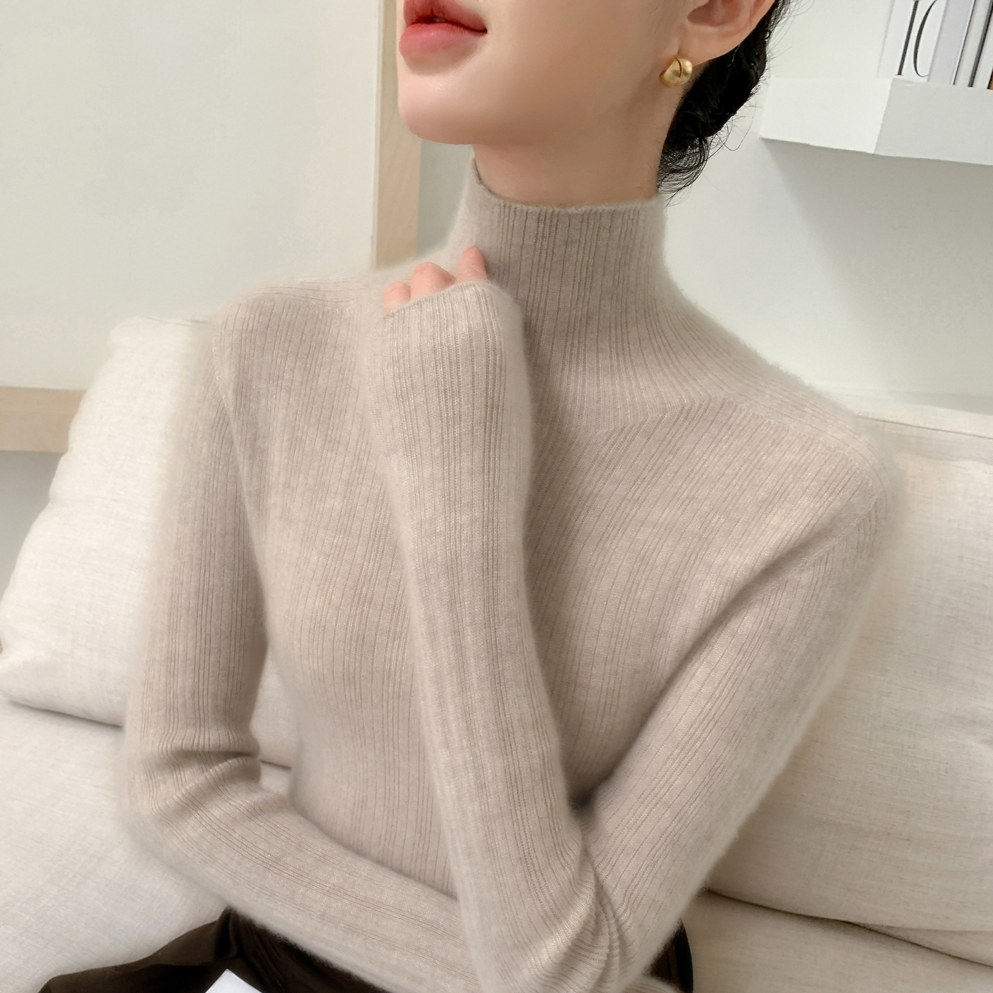 一线成衣100纯羊绒衫女高领毛衣