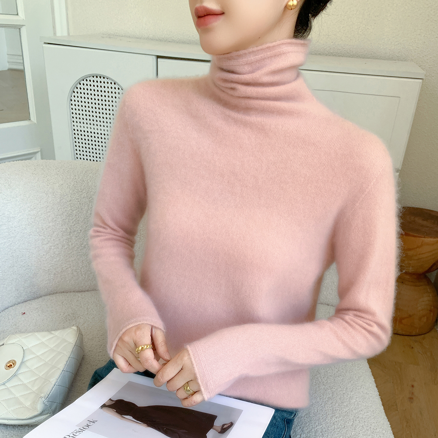 堆堆领100%纯山羊绒百搭针织衫