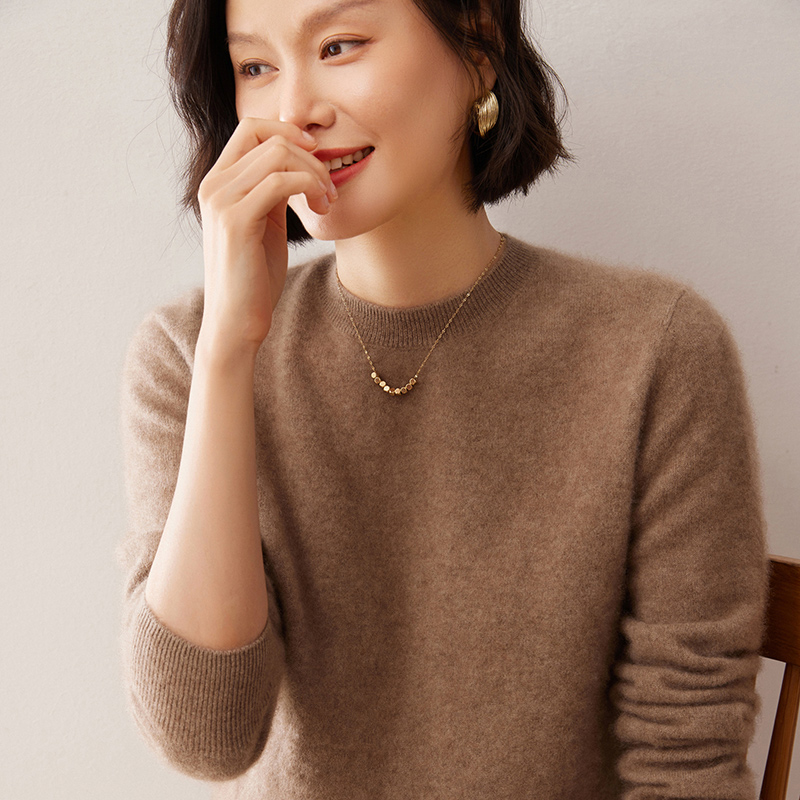 新款纯山羊绒衫女圆领套头毛衣