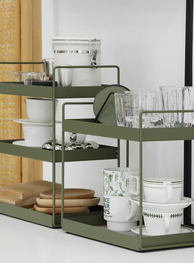 墨绿色多层铁艺轻奢置物架厨房调料罐收纳架卫生间台面整理架