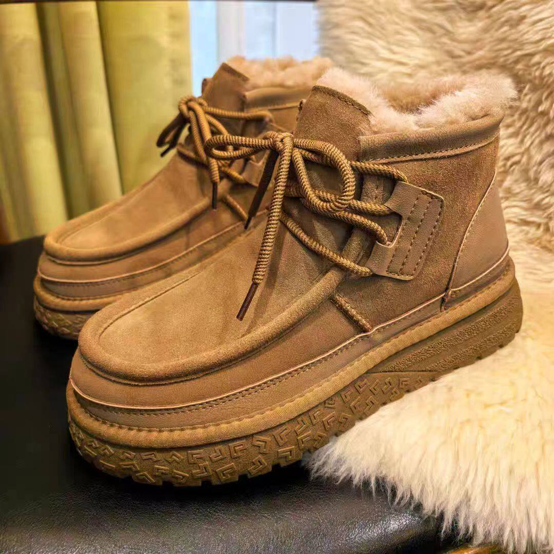 桑坡厚底雪地靴男女款2025冬季东北全羊毛加绒加厚防滑户外棉鞋潮