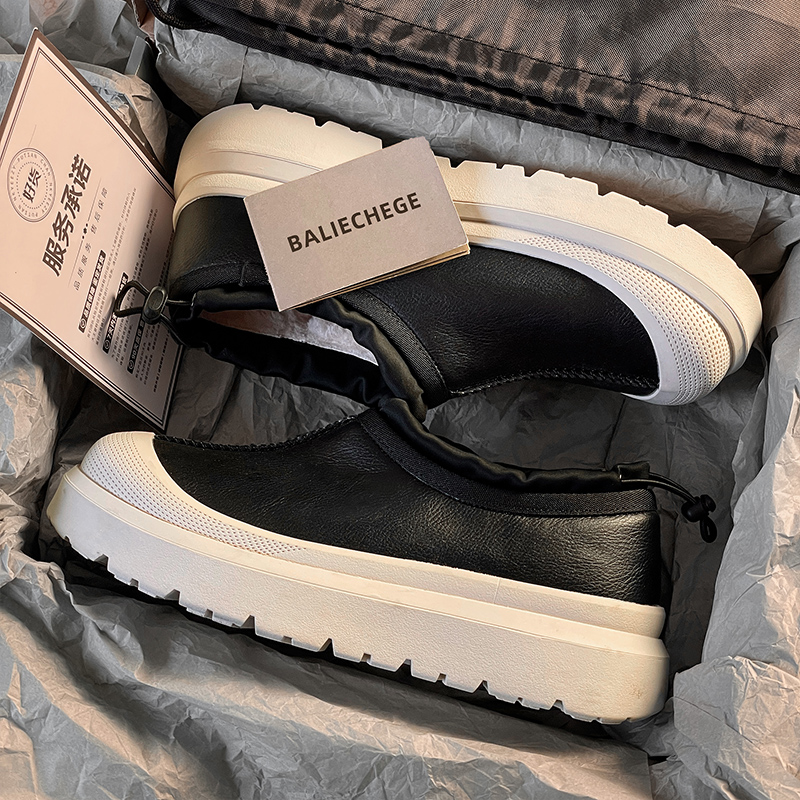 香港官方皮面塔斯曼厚底雪地靴男女款冬季新款羊皮毛一体保暖棉靴