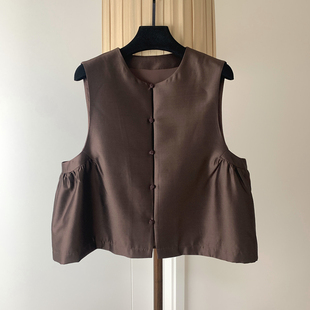 好迷人的矜贵气质!重磅轻奢真丝羊毛两侧打揽无袖背心马甲外套女
