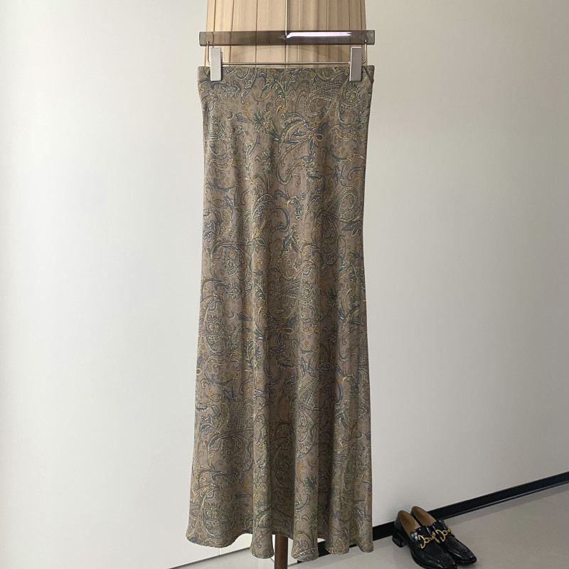 复古佩斯利印花水洗双绉真丝半身裙女松紧腰长款包臀鱼尾裙2026夏