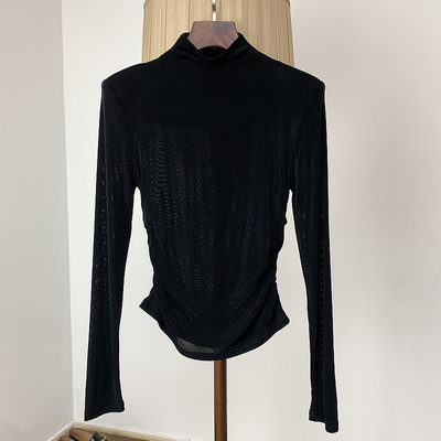 醋酸针织垫肩修身T恤打底衫女