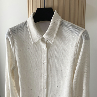 醋纤混纺天丝亮片定织翻领衬衫女2025秋冬新款精致优雅通勤上衣