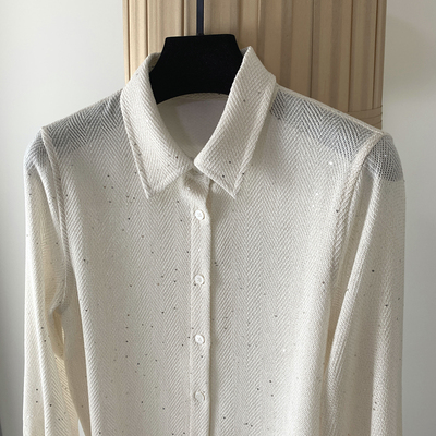 醋纤混纺天丝亮片定织翻领衬衫