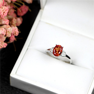 新款韩版戒指女潮牌日韩925纯银橘红色芬达石ins风开口指环不掉色