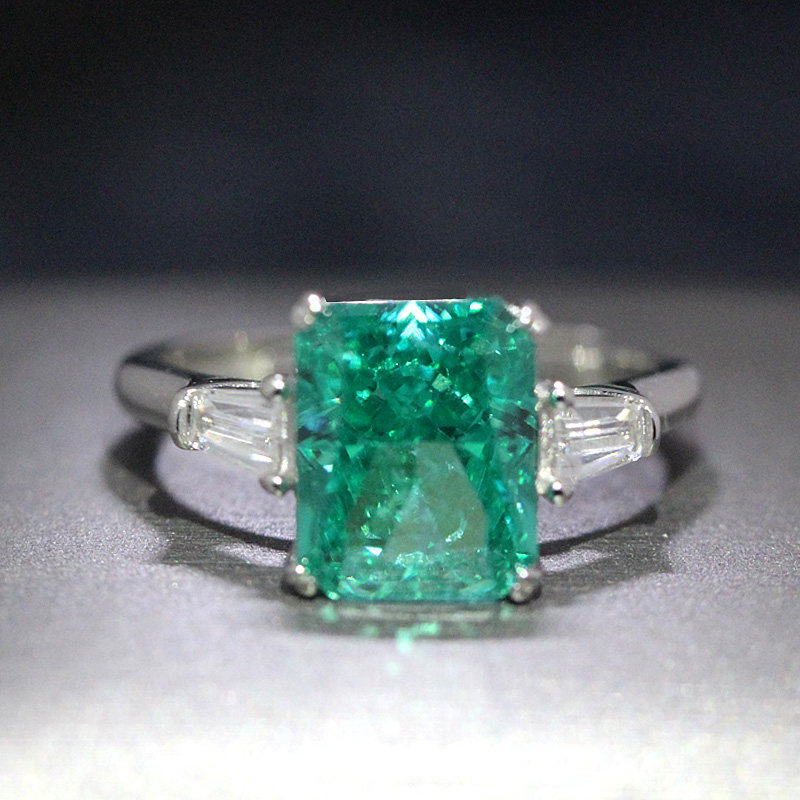 蓝绿碧玺戒指女主帕拉伊巴指环方形雷迪恩冰花切纯银镀白金仙女风