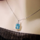 简约轻奢风 925纯银 雷迪恩冰花切割 海蓝宝吊坠项链女浅蓝色宝石