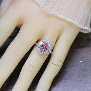 帕帕拉恰戒指女款日出色粉摩根石饰品925纯银镀18K白金桃花高级感