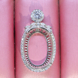 项链银托925纯银度白金银扣女款 椭圆形18 25大宝石吊坠托空托韩版