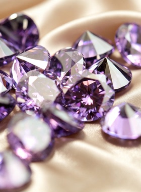 圆形紫红锆石裸石戒面尖底钻石