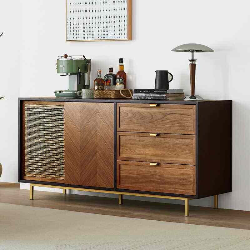 胡桃木电视柜客厅斗柜组合复古玄关柜北欧简约餐边柜实木储物柜
