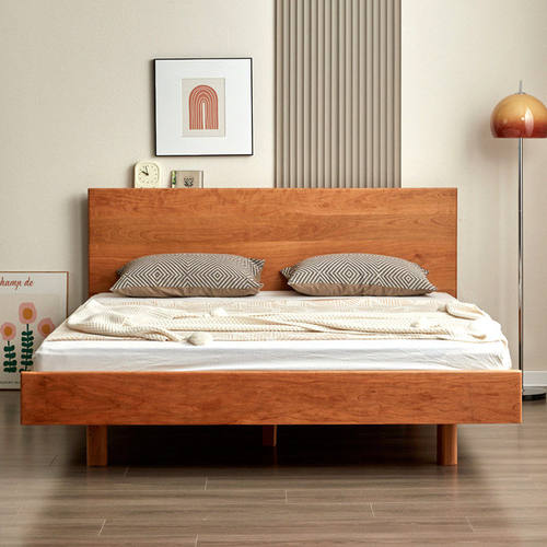 北欧樱桃木悬浮全实木双人床